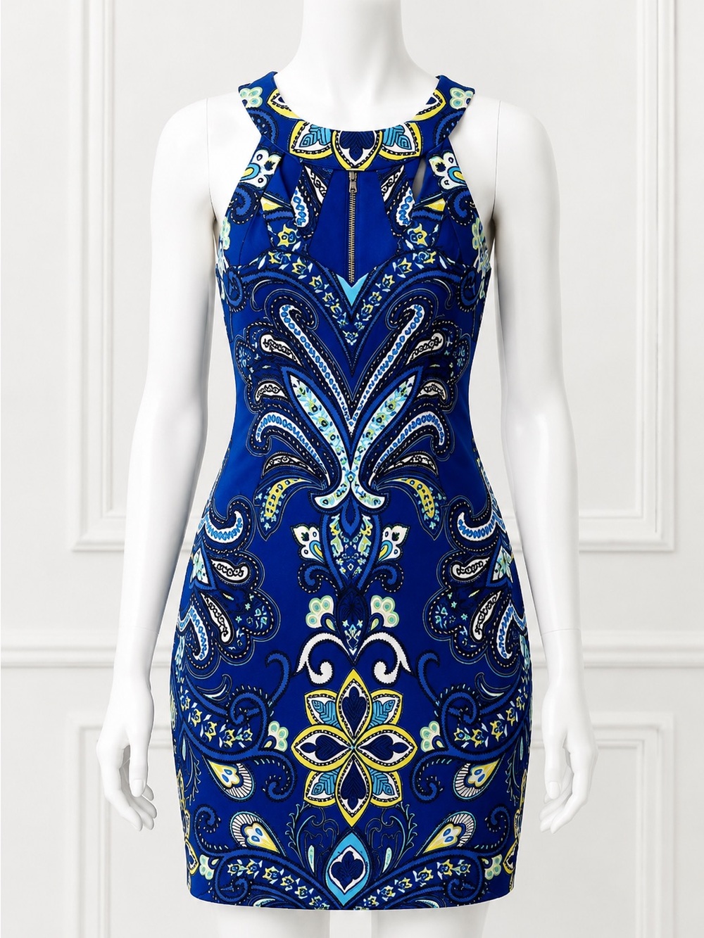 INC International Concepts Royal Blue Paisley Halter Mini Dress